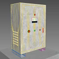 White Industrial Control Cabinet with Red Green Buttons Gauge and Ventilation Holes on Wooden Platform