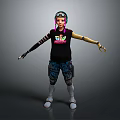 Game Movie Character Featuring Colorful Hair Helmet Mechanical Arm Black Graphic T-Shirt And Cargo Pants