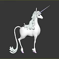 White Unicorn with Purple Horn and Pink Hooves Flowing Mane and Tail Magical Creature Design