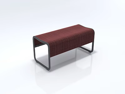 Modern Maroon Woven Fabric Ottoman Bench with Black Metal Frame and Minimalist Design 3d model