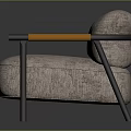 Modern Single Sofa With Beige Textured Fabric Wooden Arms And Black Metal Frame