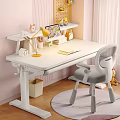 Modern White Desk and Gray Chair Set with Yellow Lamp Books for Kids Study Room