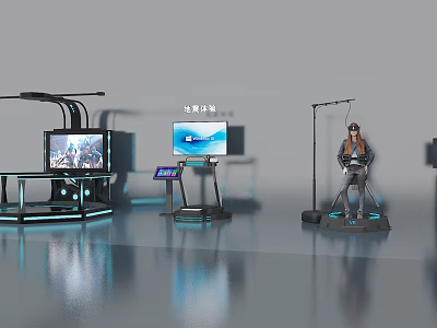 Modern Virtual Reality Experience Center With VR Headsets And Interactive Stations 3d model