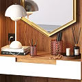 Modern Dressing Table With Gold Frame Mirror Stool And White Storage Cabinets 3d model