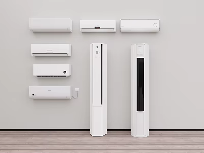 Modern White Air Conditioners And Fans With Wall Mounted And Floor Standing Units 3d model