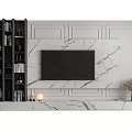 Modern TV Background Wall With Marble Texture Geometric Paneling And Black Bookshelf 3d model