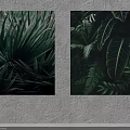 Green Tropical Plant Paintings With Ferns And Large Leaves On Gray Wall