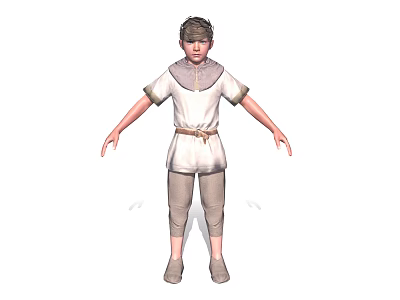 Young Child Wearing Plain Short Sleeved Top And Khaki Pants With Waist Belt 3d model