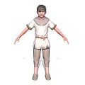 Young Child Wearing Plain Short Sleeved Top And Khaki Pants With Waist Belt