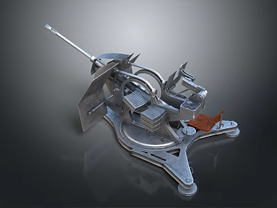 Silver Metallic Mechanical Structure With Gear Components And Reflective Base 3d model