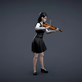 Animated Game Movie Character Girl Wearing Black Dress And Vest Playing Violin