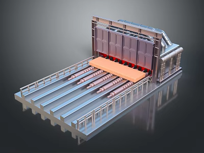 Industrial Processing Equipment With Conveyor Belt System And Metal Heating Elements 3d model