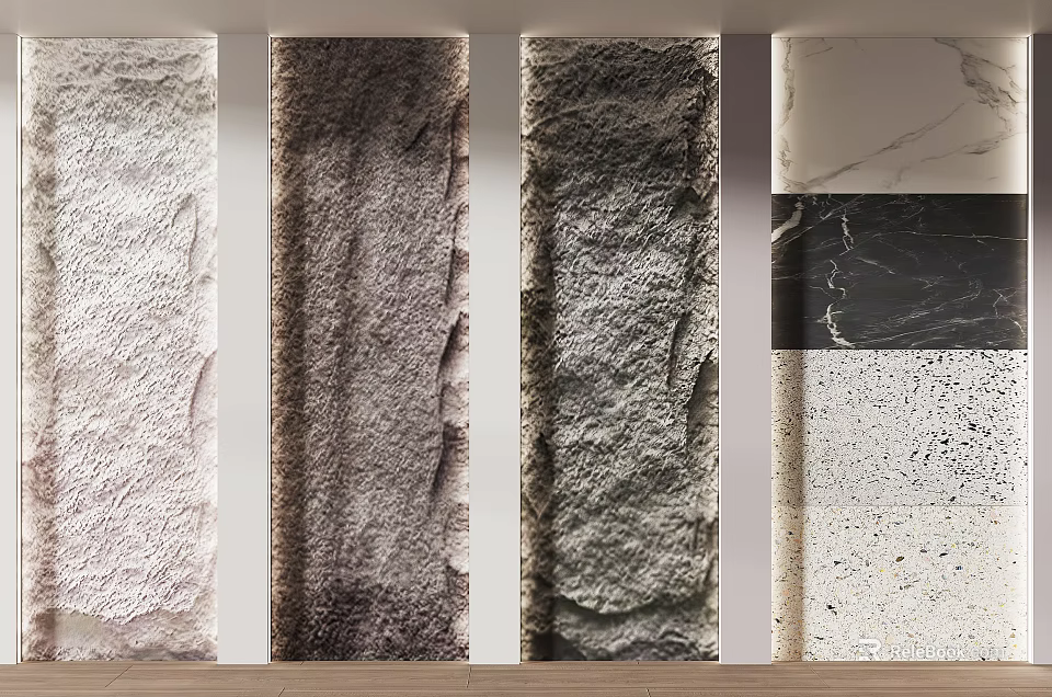 Diverse Textured Background Wall Samples Featuring Natural Stone And Marble Finishes 3d model 