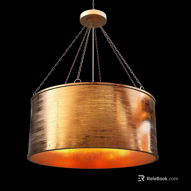 Elegant Gold Metal Cylindrical Chandelier With Textured Surface And Warm Light Design 3d model 