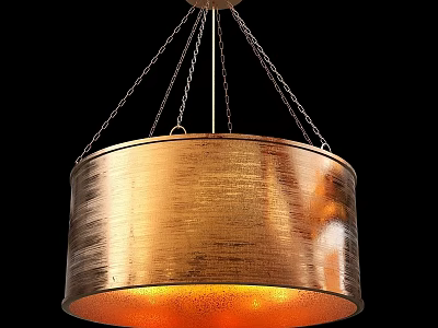 Elegant Gold Metal Cylindrical Chandelier With Textured Surface And Warm Light Design 3d model