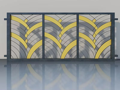 Modern Swing Door with Yellow Gray Geometric Patterns and Metal Frame Design 3d model