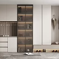 Modern Entryway Shoe Cabinet With Glass Doors Shelves LED Lighting Coat Hooks And Wooden Bench