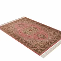 Pink Square Area Rug With Intricate Traditional Pattern And Beige Fringe Design