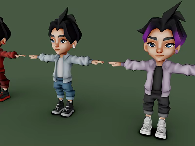 Cartoon Game Movie Characters With Stylish Hairstyles Different Outfits And Extended Arms 3d model