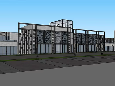 Modern Commercial Complex Architectural Design With Glass Curtain Wall And Intricate Cutout Patterns 3d model