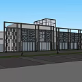 Modern Commercial Complex Architectural Design With Glass Curtain Wall And Intricate Cutout Patterns