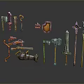 Cold weapons Sword Axe Hook Fork Spear Trident Melee Weapon Military 3d model