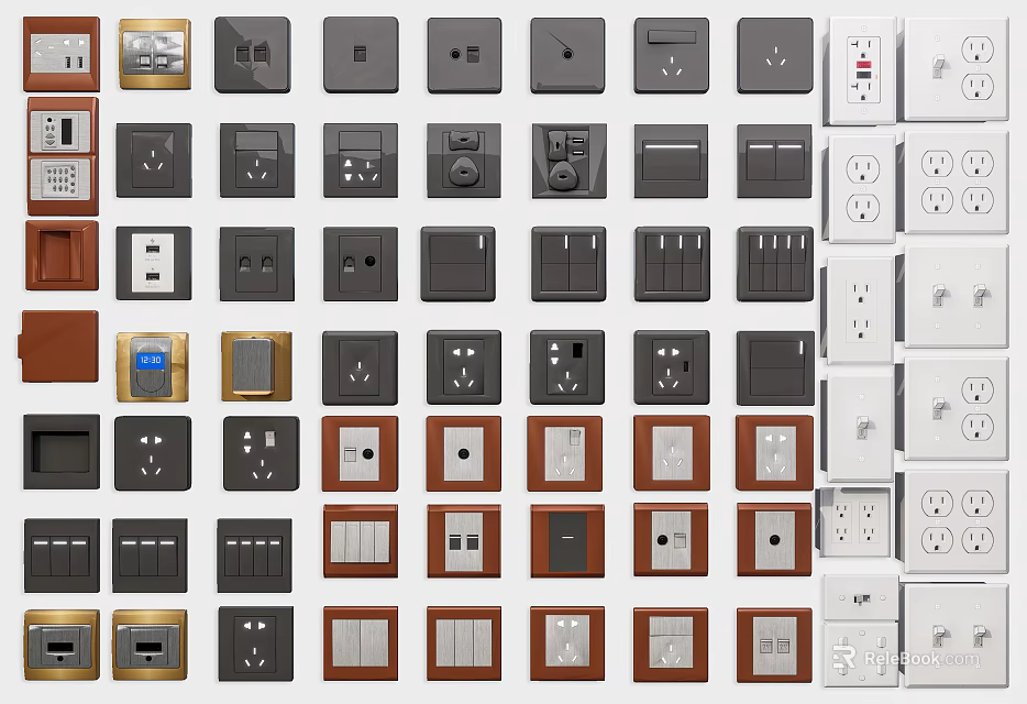Various Switch Panels For Home Interior With Modern Designs And Colors 3d model 