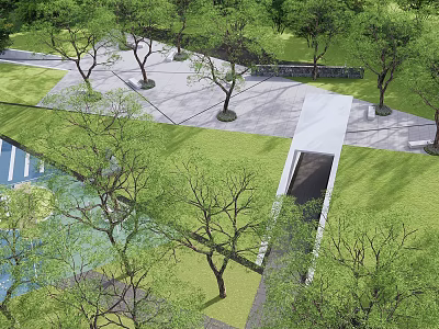 Residential Landscape Design With Lush Green Lawn Trees And Water Feature Pathway 3d model