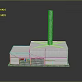 Modern White Factory Building Model With Chimney Windows And Reflective Base