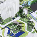 Contemporary Residential Community Landscape With Buildings Trees Lawns And Walkways