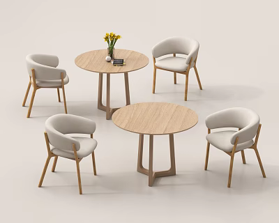 Modern Leisure Chairs With Light Cushions And Round Wooden Tables For Relaxation 3d model