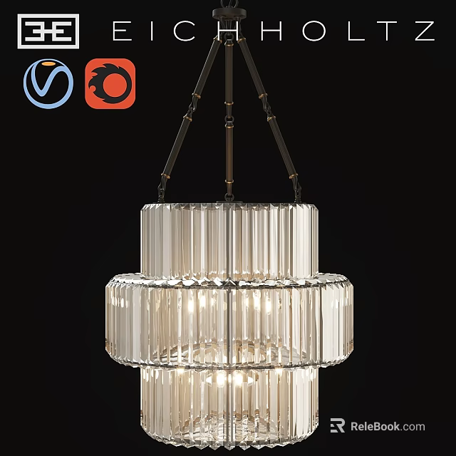 Elegant Clear Ribbed Crystal Chandelier With Layered Structure And Illuminated Glow 3d model 