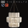 Elegant Clear Ribbed Crystal Chandelier With Layered Structure And Illuminated Glow