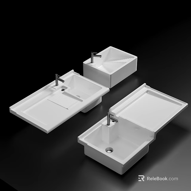 Modern White Washbasin Collection With Various Designs Sleek Faucets And Minimalist Style 3d model 