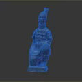 Detailed Ancient Terracotta Warrior Sculpture Kneeling Figure With Armor And Topknot