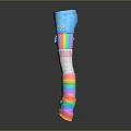 Colorful Blue Shorts Paired With Rainbow Striped Stockings And Blue Bow Detail