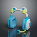 Cute Computer Headphones with Blue and White Design Yellow Star Accents and Built in Microphone