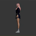3D Character Model With Pink Hair Navy School Blazer Pleated Skirt White Socks And Shoes