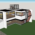 Modern Detached House With Large Glass Windows Flat Roof And Green Lawn