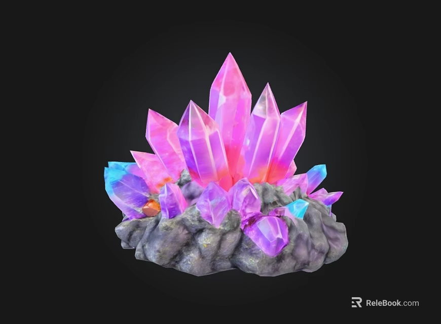 Vibrant Crystal Clusters on Artistic Stone and Wood Base with Natural Textured Design 3d model 