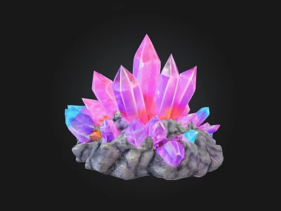 Vibrant Crystal Clusters on Artistic Stone and Wood Base with Natural Textured Design 3d model
