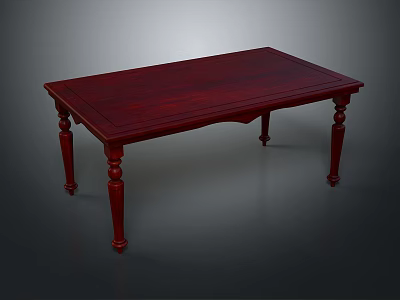Traditional Dark Red Wooden Dining Table with Carved Legs and Smooth Surface in Classic Design 3d model