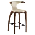 Modern Upholstered Bar Stool With Light Colored Seat And Wooden Legs Black Metal Footrest