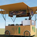 Ground Stack Mobile Food Cart With Canopy Wheels Signboard And Displayed Food Drinks