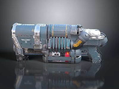 Detailed Mechanical Weapon With Industrial Design Metal Casing Heat Sink And Yellow Accents 3d model