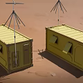Two Camouflage Military Tanks In Desert Terrain With Heavy Weapon Systems