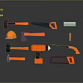 Orange And Black Construction Tools With Reflective Surfaces On Dark Background 3d model