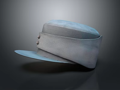 Gray Fabric Hat With Flat Brim Two Buttons Formal Military Style Design Look 3d model