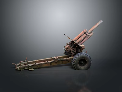 Antique Military Cannon with Long Metal Barrel and Field Carriage Wheels 3d model