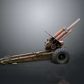 Antique Military Cannon with Long Metal Barrel and Field Carriage Wheels